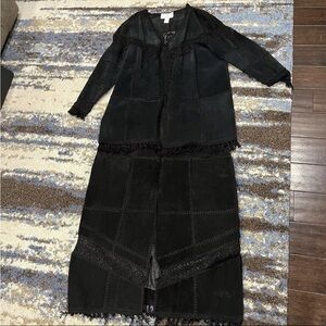 Vintage CBO New York Jacket and Skirt Women’s XL Black Suede Crochet Patchwork